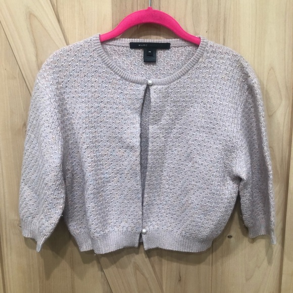 Marc Jacobs Pink Wool Cardigan Cropped Pearl Sz M - Picture 5 of 11